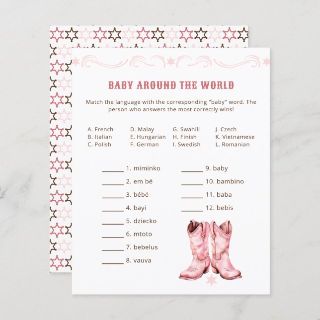 Cowgirl Baby Shower Game – Baby Around World (Front/Back)