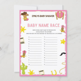 Cowgirl Baby Shower Game - Editable Name, 5x7 size Invitation
