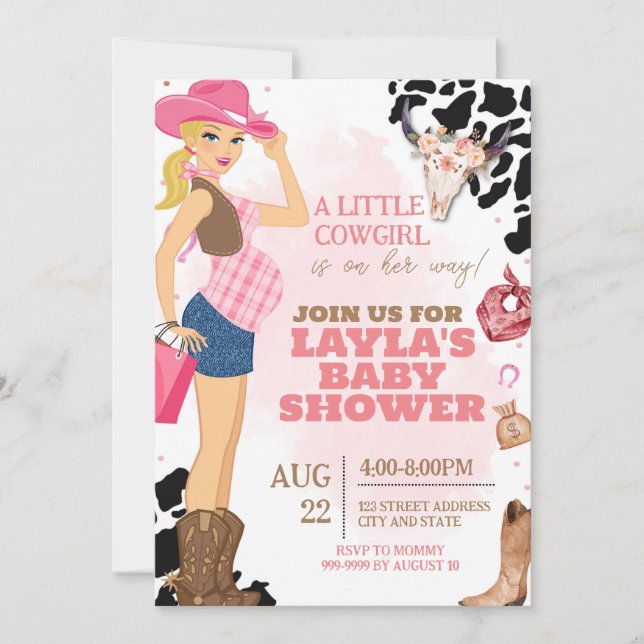 Cowgirl Baby Shower Invitation, Rodeo Baby Shower  Invitation (Front)