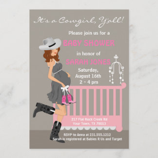 Cowgirl Baby Shower Invitations - Brunette Western