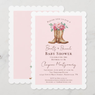 Cowgirl Baby Shower Pink Floral Boots and Brunch Invitation