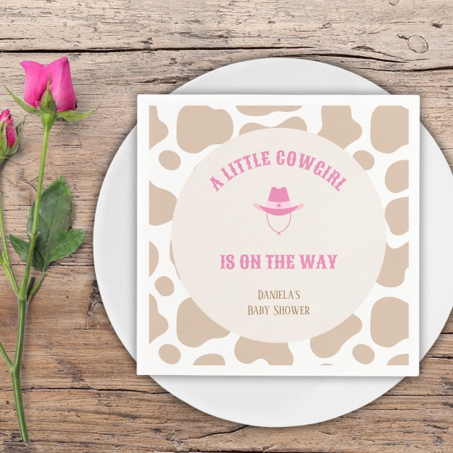 Cowgirl Baby Shower Rodeo Pink Cow Print Girl Napkin (little cowgirl baby shower pink cow print rodeo)
