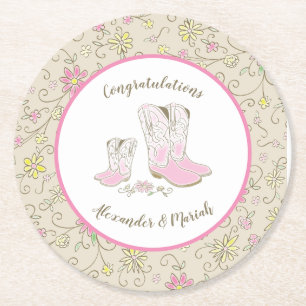Cowgirl Baby Shower Round Paper Coaster