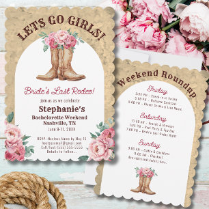 Cowgirl Bachelorette Itinerary Boots and Flowers Invitation