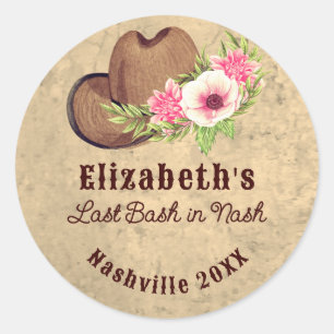 Cowgirl Bachelorette Last Bash Nash Pink Floral  Classic Round Sticker