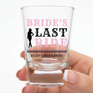 Cowgirl Bachelorette Party Bride's Last Ride Pink Shot Glass