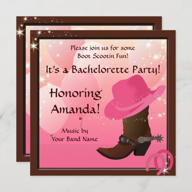 Cowgirl Bachelorette Party Custom Invite (Front/Back)