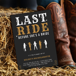 Cowgirl Bachelorette Party Last Ride Brown & Black Invitation