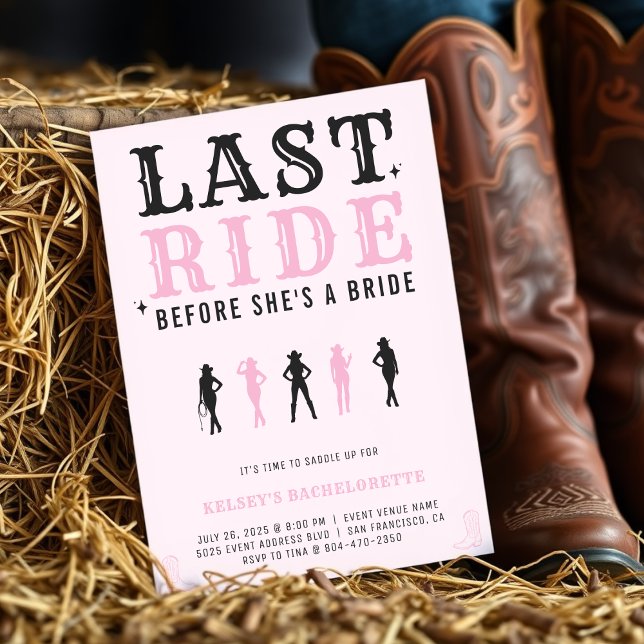Cowgirl Bachelorette Party Last Ride Pink Invitation (Cowgirl Bachelorette Party Last Ride Pink Invitation
)
