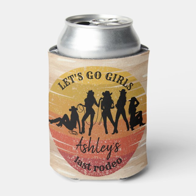 Cowgirl bachelorette party personalised name can cooler (Can Front)
