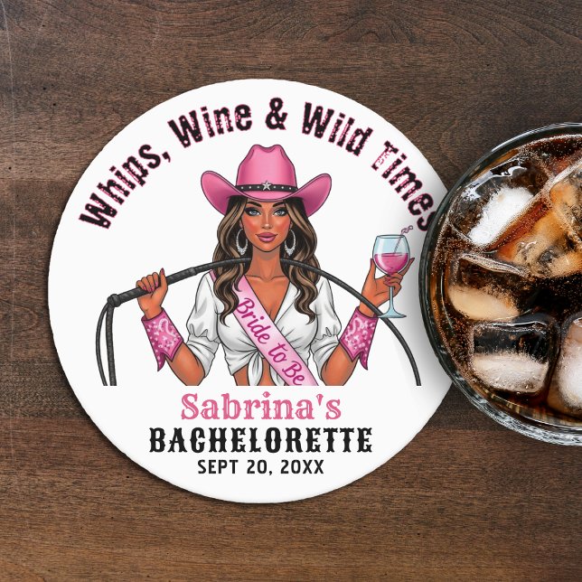 Cowgirl Bachelorette Party Whips Wine & Wild Times Round Paper Coaster (Cowgirl Bachelorette Party Whips Wine & Wild Times Round Paper Coaster
)