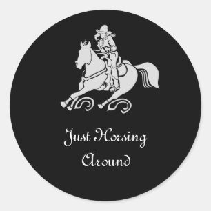CowGirl Barrel Racing White Silhouette Classic Round Sticker