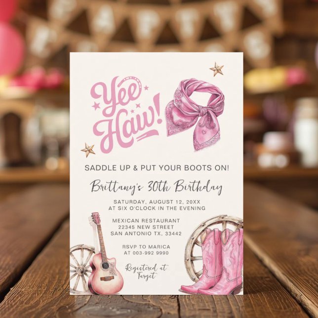 Cowgirl Birthday Boots & Bows 30th Birthday  Invitation (Creator Uploaded)