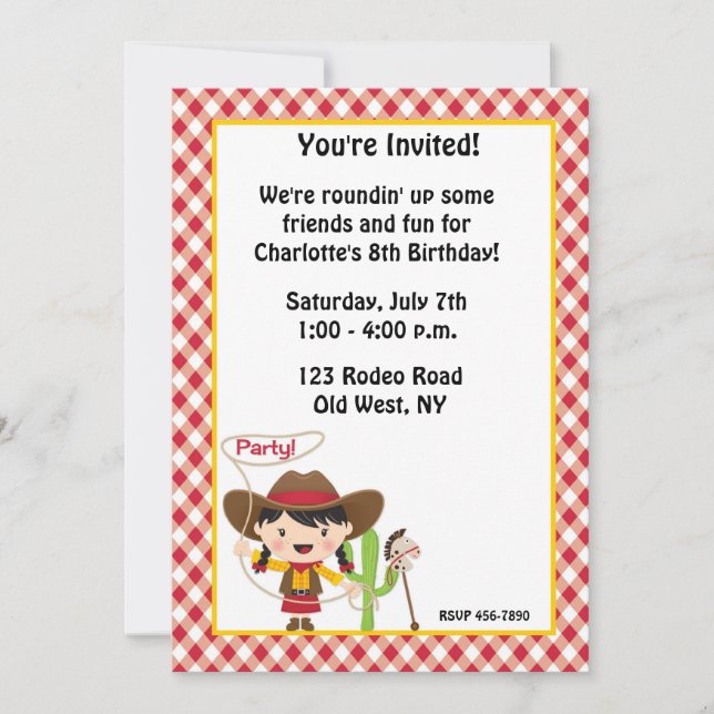 Cowgirl Birthday Invitation (Front)