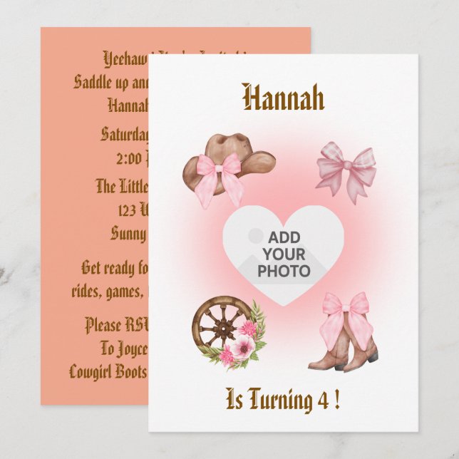 Cowgirl Birthday Invitation (Front/Back)