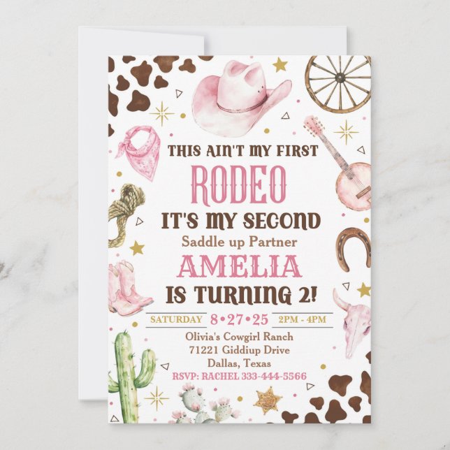 Cowgirl Birthday Invitation, 2nd Rodeo Invitation (Front)