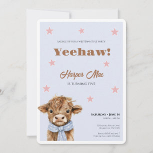 Cowgirl Birthday Invitation 5th blue Western Party