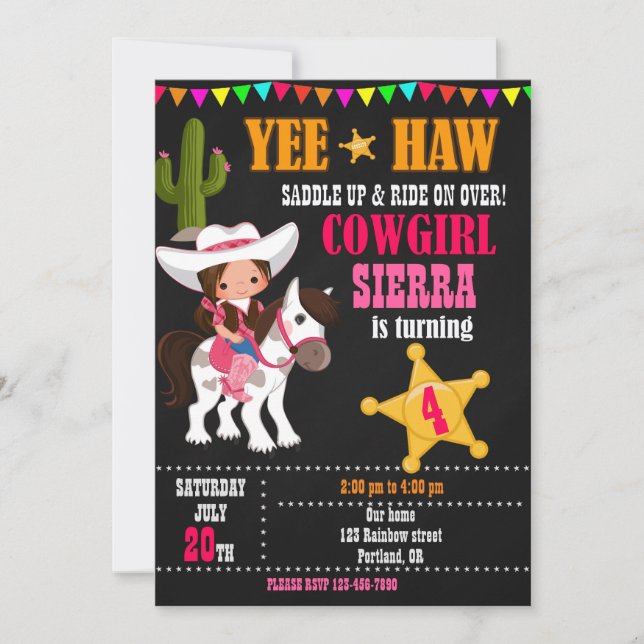 Cowgirl birthday invitation Western birthday party (Front)