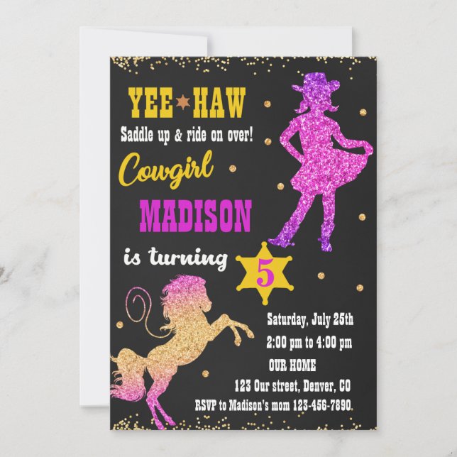 Cowgirl birthday invitation Western invitation (Front)