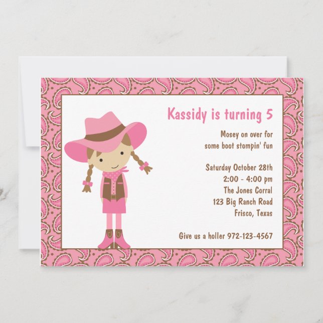 Cowgirl Birthday Invitations (Front)
