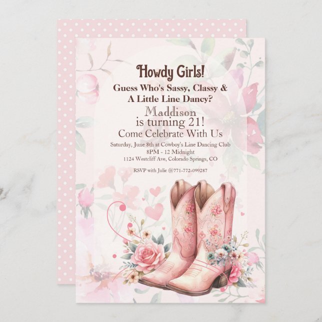 Cowgirl Birthday Line Dance Invitation (Front/Back)