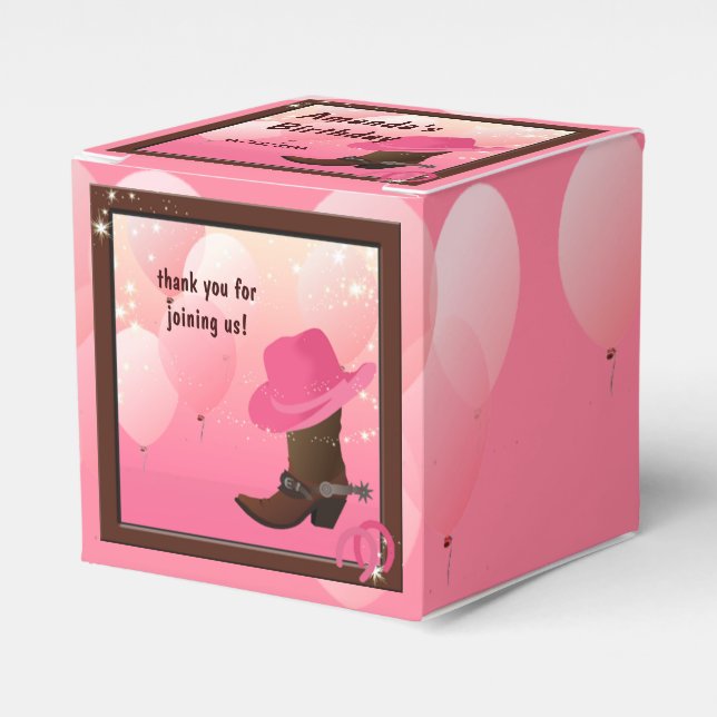 Cowgirl Birthday Party Hot Pink Favour Box (Front Side)