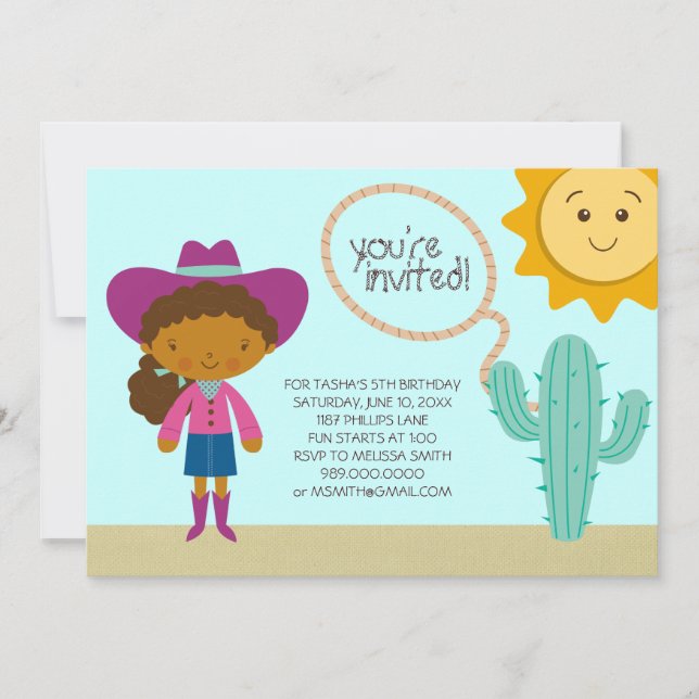 Cowgirl Birthday Party Invitations (Front)