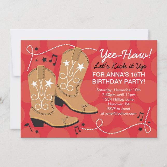 Cowgirl birthday theme party invitations (Front)