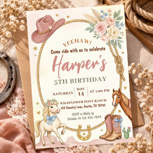 Cowgirl Birthday Western Horse Party Boots Cowboy Invitation