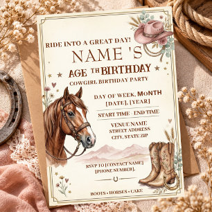 Cowgirl Birthday Western Horse Party Boots Cowboy Invitation