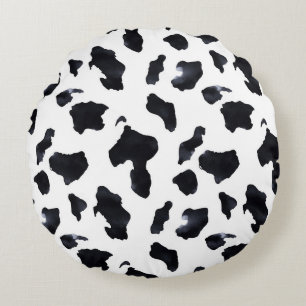 Cowgirl Black White Cow Print   Round Cushion
