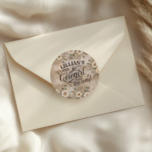 Cowgirl Boho Floral Western Script  Classic Round Sticker