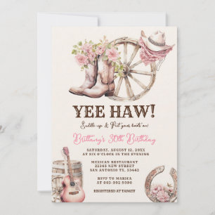Cowgirl Boot Floral Western Birthday Invitation