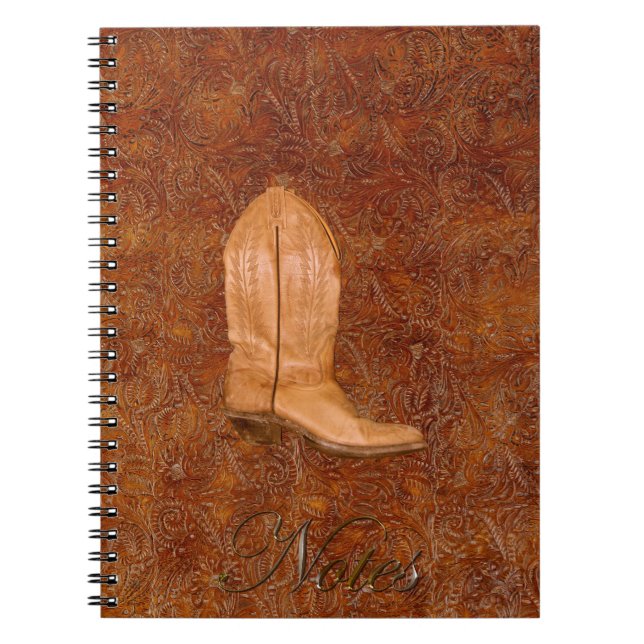 Cowgirl Boot on Western-style Faux Tooled Leather Spiral Notebook (Front)