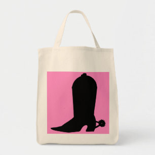 Cowgirl Boot Silhouette on Pink Tote Bag