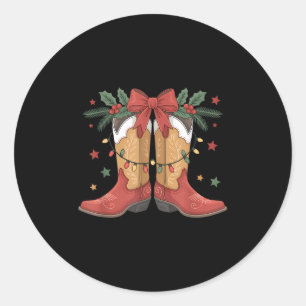 Cowgirl Boot Western Christmas Lights Country Wome Classic Round Sticker