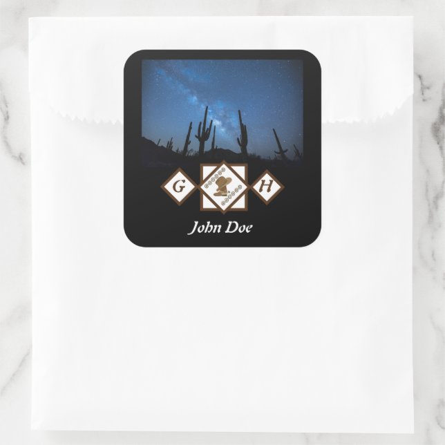 Cowgirl Boots and Cowboy Hat Monogram Photo Square Sticker (Bag)
