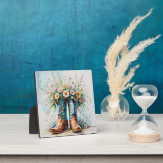Cowgirl Boots and Flowers Table Art with Easel / Plaque
