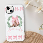 Cowgirl Boots and Pink Bows Personalised Case-Mate iPhone 14 Plus Case<br><div class="desc">Personalised iphone case with cowgirl boots and a big pink bow framed with a laurel wreath and name banner. Add your name, monogram or initial. Girly design with borders of pink bows to match the cowgirl logo. Designed for the iPhone 14 Plus but will fit many other models. If you...</div>