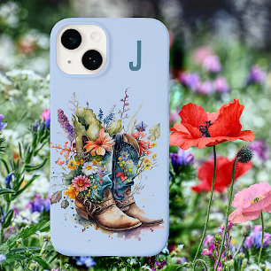 Cowgirl Boots and Wildflowers Monogrammed iPhone 14 Case