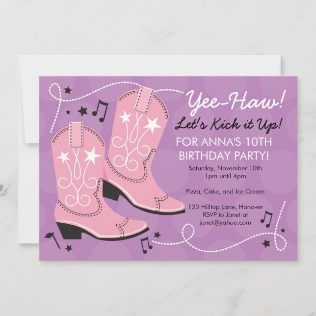 Cowgirl Boots Birthday Party Invitations (Front)