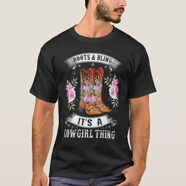 Cowgirl Boots Bling Women Cute Love Country Life T-Shirt (Front)