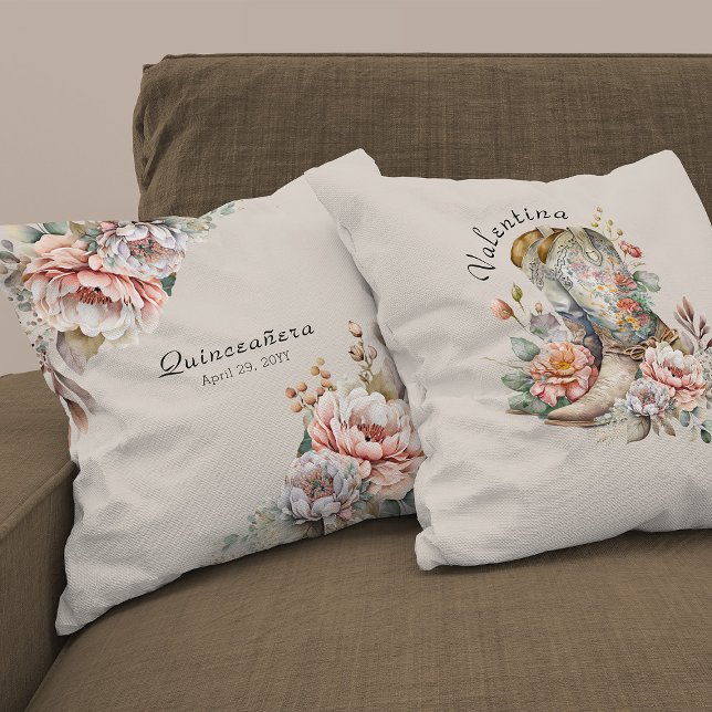 Cowgirl Boots Boho Floral Rustic Quinceanera Cushion (Keepsake Pillows from my Boho Floral Cowgirl Boots Quinceanera Collection)