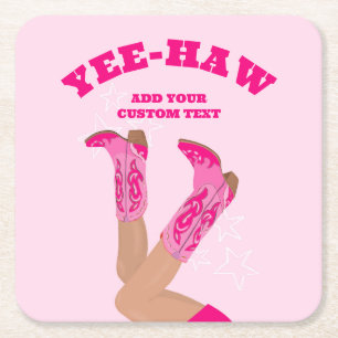 Cowgirl Boots Custom Personalized Square Paper Coaster