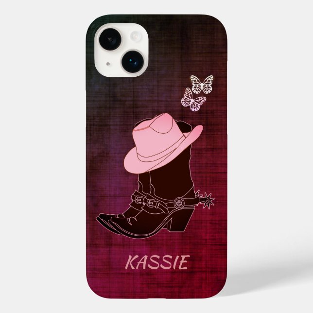 Cowgirl Boots Hat Butterfly Burgundy Personalised Case-Mate iPhone Case (Back)