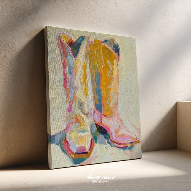 Cowgirl Boots Painting Print Western Canvas (cowgirl boots art, western decor, rustic canvas, boho wall art, country style, western boots, cowgir)