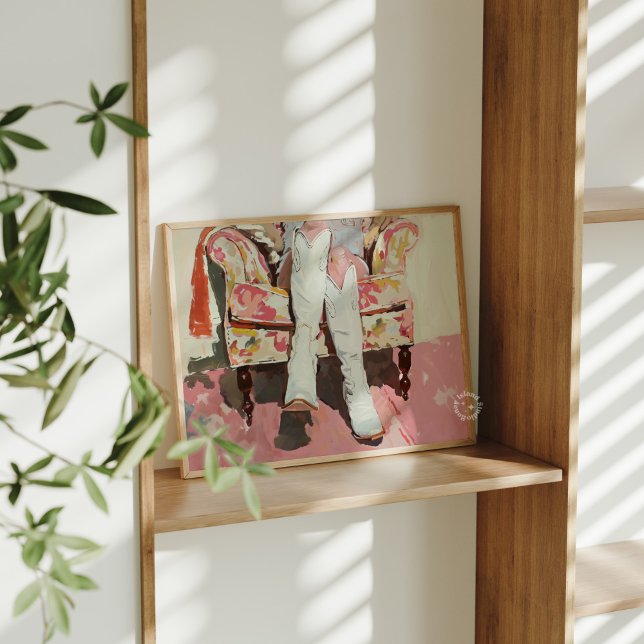 Cowgirl Boots Painting Retro Vintage Glossy Poster (Cowgirl Boots Painting Retro Vintage Print)