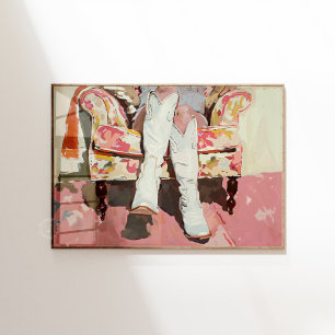 Cowgirl Boots Painting Retro Vintage Print