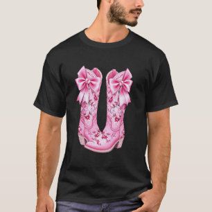 Cowgirl Boots Pink Baby Bow Preppy y2k Coquette T-Shirt