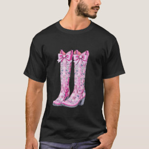 Cowgirl Boots Pink Baby Bow Preppy y2k Coquette T-Shirt